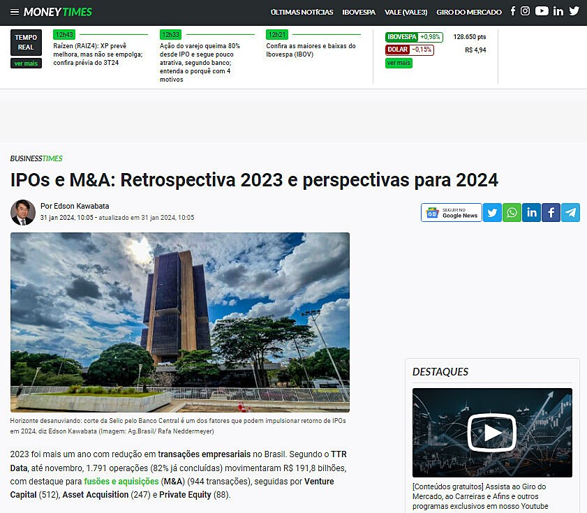 IPOs e M&A: Retrospectiva 2023 e perspectivas para 2024